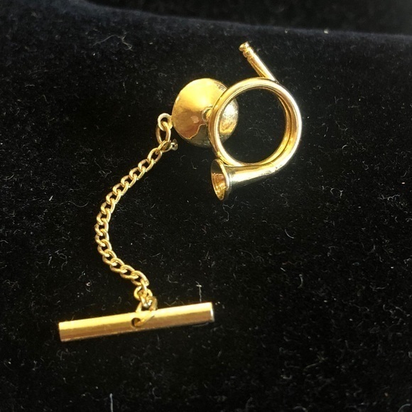 New Golden French Horn Music Instrument Tie Tack In Gold
